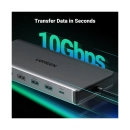 USB HUB UGREEN Revodock Pro 313 13-in-1, USB C na DisplayPort 4K@60, 2x HDMI 4K@60, USB C PD 100W, USB C, 4x USB A, RJ45, 3.5mm, čitač kartica SD/TF