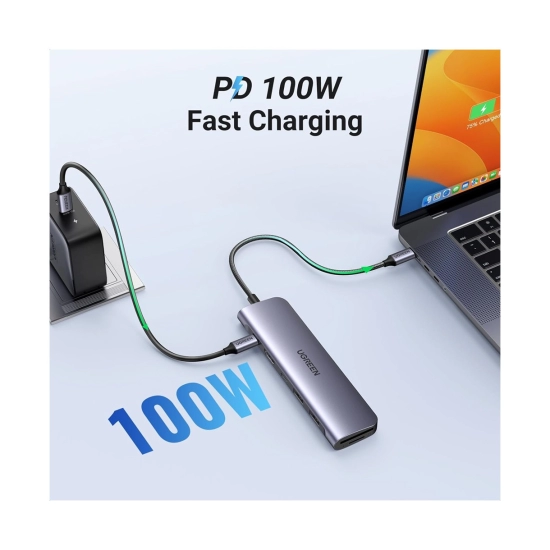 USB HUB UGREEN 7-in-1, USB-C na HDMI 4K, USB-C PD 100W, USB-C, 2x USB-A, čitač kartica SD/TF