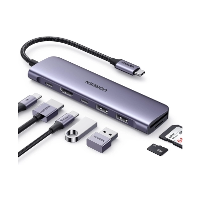 USB HUB UGREEN 7-in-1, USB-C na HDMI 4K, USB-C PD 100W, USB-C, 2x USB-A, čitač kartica SD/TF   - Hlađenja, stalci, docking i USB hubovi