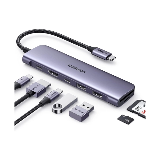 USB HUB UGREEN 7-in-1, USB C na HDMI 4K, USB C Pwer Delivery 100W, USB C, 2x USB A, čitač kartica SD/TF USB HUB UGREEN 7-in-1, USB C na HDMI 4K, USB C Pwer Delivery 100W, USB C, 2x USB A, čitač kartica SD/TF
