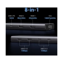 USB HUB UGREEN Revdok 8in1, USB C na HDMI 4K@60, HDMI 4K@30, VGA, USB C Pwer Delivery 100W, 2x USB C, 2x USB A
