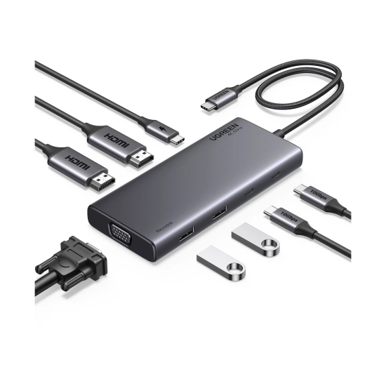 USB HUB UGREEN Revdok 8in1, USB C na HDMI 4K@60, HDMI 4K@30, VGA, USB C Pwer Delivery 100W, 2x USB C, 2x USB A USB HUB UGREEN Revdok 8in1, USB C na HDMI 4K@60, HDMI 4K@30, VGA, USB C Pwer Delivery 100W, 2x USB C, 2x USB A