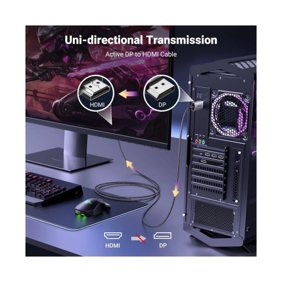 Kabel UGREEN, DisplayPort (M) na HDMI (M), 8K@60Hz/4K@240Hz, 1m, crni