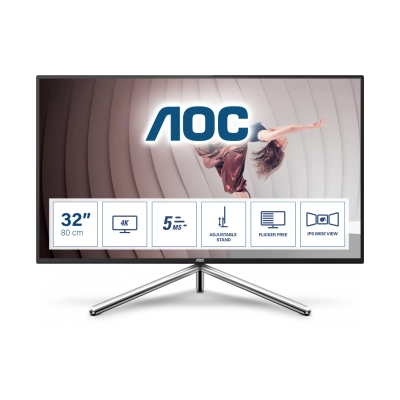 Monitor 31.5incha AOC Studio FA Porsche design U32U1, UHD, IPS, 60Hz, 5ms, 600cd/m2, 1300:1, USB-C, 3x USB, pivot, zvučnici, srebrno crni   - MONITORI I OPREMA