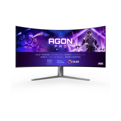 Monitor 44.5incha AOC AGON AG456UCZD, WQHD, OLED, 240Hz, 0.03ms, 1000cd/m2, 150000:1, USB-C, zakrivljeni, zvučnici, crni   - MONITORI I OPREMA