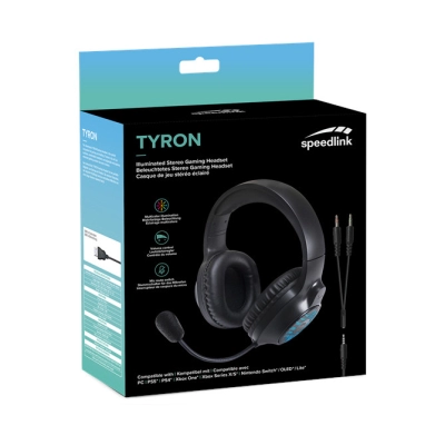 Slušalice SPEEDLINK Tyron SL-860016-BK, naglavne, žičane, mikrofon, 3.5mm, PS5/XBOX/Switch/PC, RGB, crne   - Speedlink