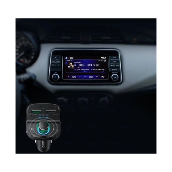 FM transmiter za auto UGREEN, LED zaslon, Bluetooth, Card Reader, USB C, 2x USB A, Quick charge 3.0, crni