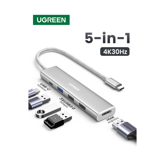 USB HUB UGREEN 5-in-1, USB C na HDMI 4K@30, USB C PowerDelivery 100W, 3x USB A, ljubičasti USB HUB UGREEN 5-in-1, USB C na HDMI 4K@30, USB C PowerDelivery 100W, 3x USB A, ljubičasti