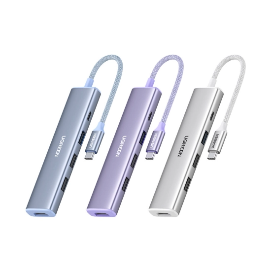 USB HUB UGREEN 5-in-1, USB C na HDMI 4K@30, USB C PowerDelivery 100W, 3x USB A, ljubičasti USB HUB UGREEN 5-in-1, USB C na HDMI 4K@30, USB C PowerDelivery 100W, 3x USB A, ljubičasti