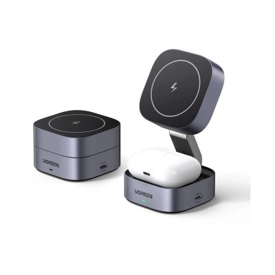 Kućni punjač UGREEN W526 2in1, 30W, bežični, Qi, MagSafe, sivi   - Punjači za smartphone