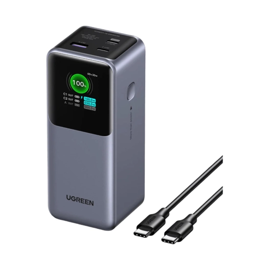 Prijenosno napajanje powerbank UGREEN, 20.000 mAh, Fast Charging, USB C, Power Delivery 3.0 do 130W, sivi