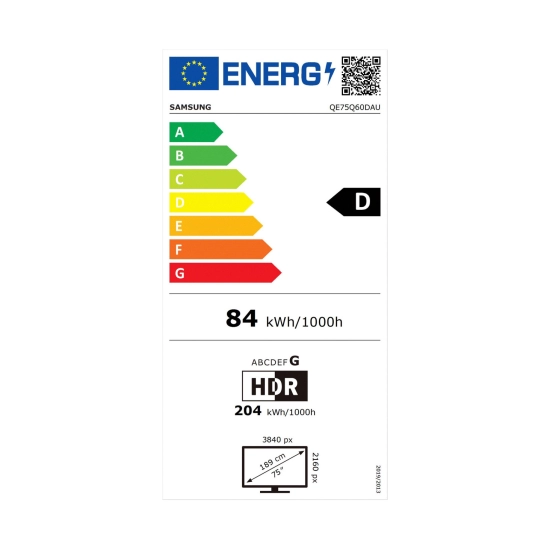 Televizor LED 75incha SAMSUNG QLED QE75Q60DAUXXH, Smart TV, 4K UHD, DVB-T2/C/S2, HDMI, Wi-Fi, Bluetooth, energetski razred D