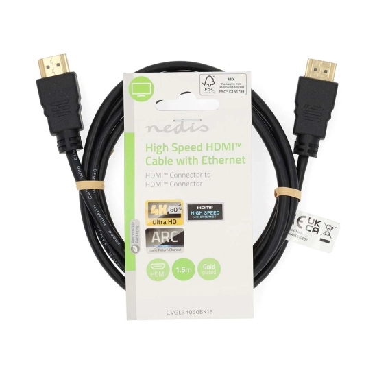 Kabel NEDIS CVGL34060BK15, HDMI (M) na HDMI (M), crni, 1.5m Kabel NEDIS CVGL34060BK15, HDMI (M) na HDMI (M), crni, 1.5m