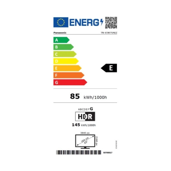 Televizor LED 65incha PANASONIC TN-65W70AEZ, Google TV, 4K UHD, DVB-T2/C/S2, HDMI, USB, energetski razred E