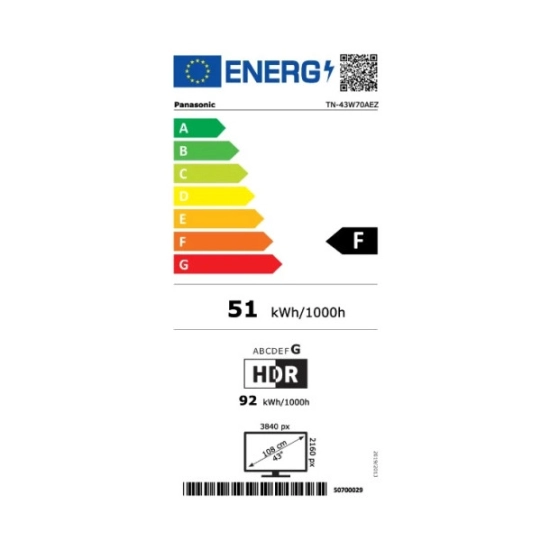 Televizor LED 43incha PANASONIC TN-43W70AEZ, Google TV, 4K UHD, DVB-T2/C/S2, HDMI, USB, energetski razred F