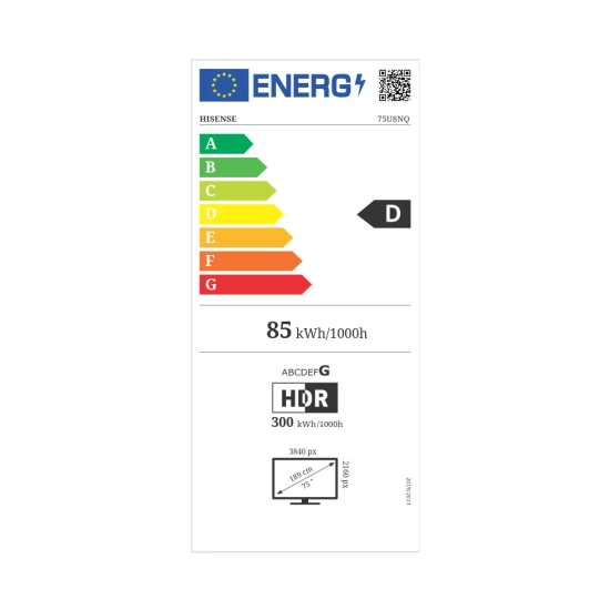 Televizor LED 75incha HISENSE 75U8NQ, ULED/Mini-Led, Vidaa OS, DVB-T2/T/C/S2/S, HDMI, Wi-Fi, USB, energetski razred D