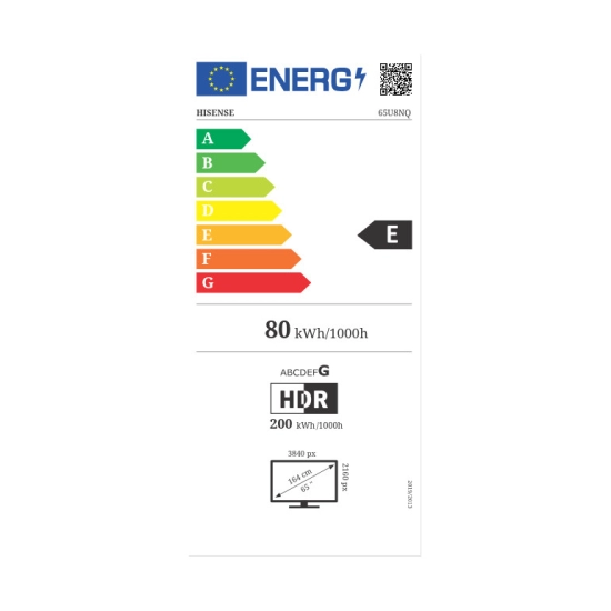 Televizor LED 65incha HISENSE 65U8NQ, ULED/Mini-Led, Vidaa OS, 4K UHD, DVB-T2/T/C/S2/S, HDMI, Wi-Fi, USB, energetski razred E