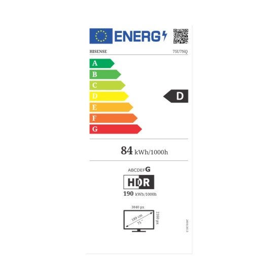 Televizor LED 75incha HISENSE 75U7NQ, ULED/Mini-Led, Vidaa OS, DVB-T2/T/C/S2/S, HDMI, Wi-Fi, USB, energetski razred D