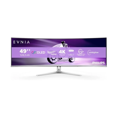 Monitor 48.9incha PHILIPS, 49M2C8900L, 5120 x 1440, QD OLED, 144Hz, 0.03ms, 250cd/m2, 1000:1, USB C, 4x USB A, zakrivljeni, zvučnici, srebrni   - Monitori