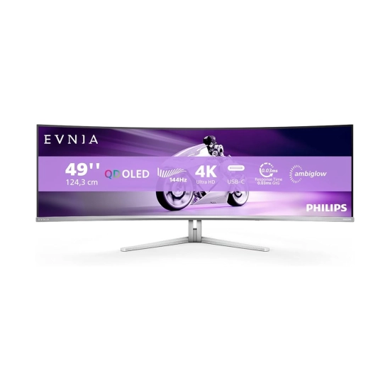 Monitor 48.9incha PHILIPS, 49M2C8900L, 5120 x 1440, QD OLED, 144Hz, 0.03ms, 250cd/m2, 1000:1, USB C, 4x USB A, zakrivljeni, zvučnici, srebrni