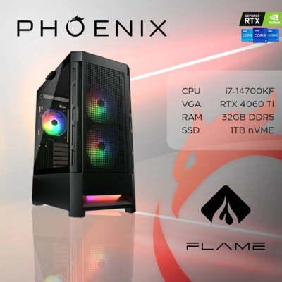 Računalo gaming PHOENIX FLAME Y-604, Intel i7 14700KF, 32GB, 1TB SSD, GeForce RTX 4060 TI 8GB, NoOS   - Phoenix