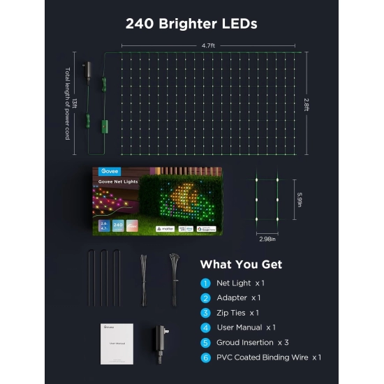 LED traka Govee mreža RGB, Wi-Fi, Bluetooth, IP65, 0.85x1.43m