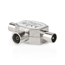 Adapter NEDIS antenski, 2x koaksijalni muški IEC (koaksijalni) 1x ženski poniklani, 75 Ohm, T-razdjelnik, metal, srebrni