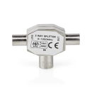 Adapter NEDIS antenski, 2x koaksijalni muški IEC (koaksijalni) 1x ženski poniklani, 75 Ohm, T-razdjelnik, metal, srebrni