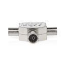 Adapter NEDIS antenski, 2x koaksijalni muški IEC (koaksijalni) 1x ženski poniklani, 75 Ohm, T-razdjelnik, metal, srebrni