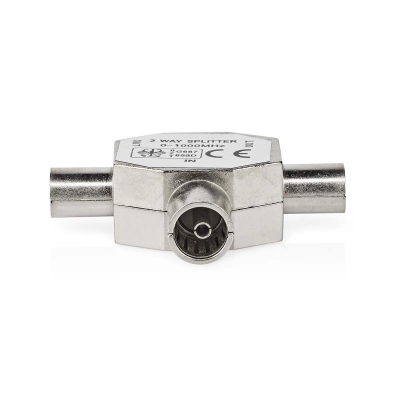 Adapter NEDIS antenski, 2x koaksijalni muški IEC (koaksijalni) 1x ženski poniklani, 75 Ohm, T-razdjelnik, metal, srebrni  