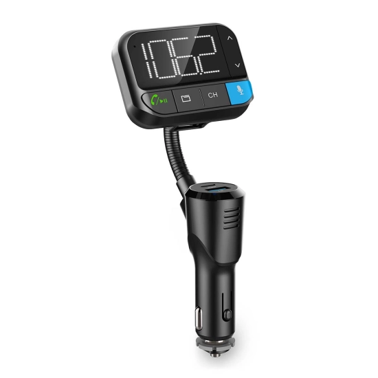 FM transmiter za auto NEDIS CATR1024BK, Gooseneck, 2incha crno-bijeli zaslon, Bluetooth, PD 20 W / QC 3.0, brzo punjenje, pojačanje basa, Google Assistant/Siri, crni