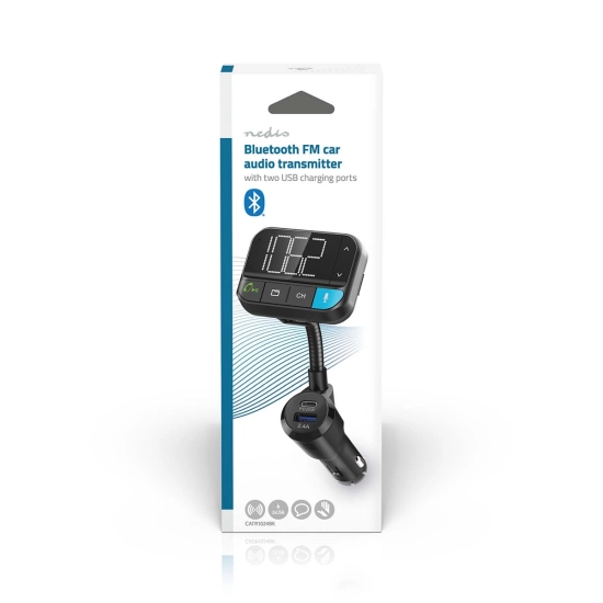 FM transmiter za auto NEDIS CATR1024BK, Gooseneck, 2incha crno-bijeli zaslon, Bluetooth, PD 20 W / QC 3.0, brzo punjenje, pojačanje basa, Google Assistant/Siri, crni