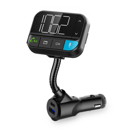 FM transmiter za auto NEDIS CATR1024BK, Gooseneck, 2incha crno-bijeli zaslon, Bluetooth, PD 20 W / QC 3.0, brzo punjenje, pojačanje basa, Google Assistant/Siri, crni