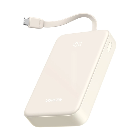 Prijenosno napajanje powerbank UGREEN, 20.000 mAh, ugrađeni kabel USB C (M), USB C, 2x USB A, bijeli