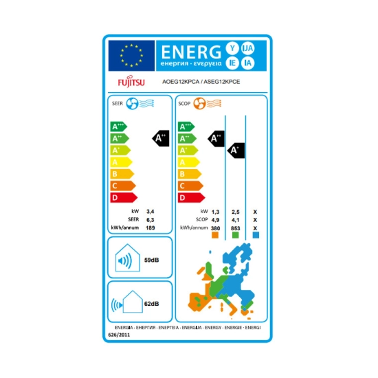 Klima uređaj FUJITSU ASEG12KPCE/AOEG12KPCA, Eco Inverter, 3,7kW hlađenje, 4,8kW grijanje