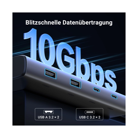 USB HUB UGREEN Revdok 8-in-1, USB C na DisplayPort 4K@60Hz, 2x HDMI, USB C PowerDelivery 100W, 2x USB C, 2x USB A, sivi