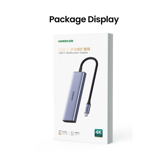 USB HUB UGREEN 6-in-1, USB C na 3x USB A 3.0, HDMI 4K@30, čitač kartica SD/TF, sivi USB HUB UGREEN 6-in-1, USB C na 3x USB A 3.0, HDMI 4K@30, čitač kartica SD/TF, sivi