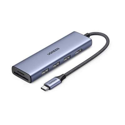 USB HUB UGREEN 6-in-1, USB C na 3x USB A 3.0, HDMI 4K@30, čitač kartica SD/TF, sivi   - Hlađenja, stalci, docking i USB hubovi