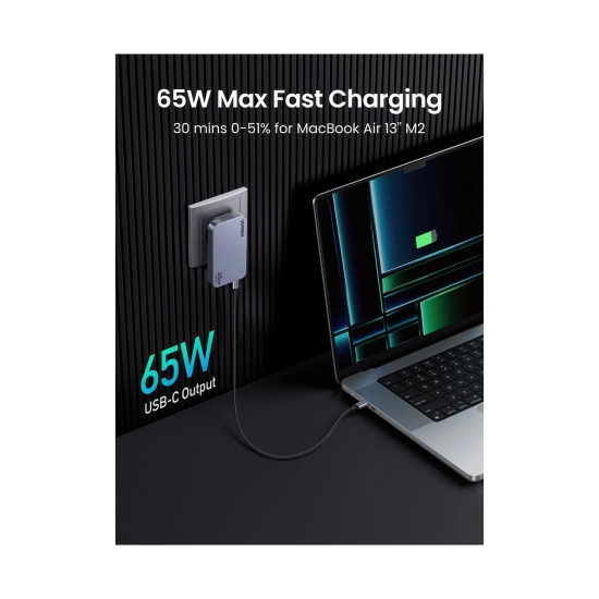 Kućni punjač UGREEN Ultra-Slim Nexode Pro, 65W, 2x USB C, USB A, GaNInfinity, crni