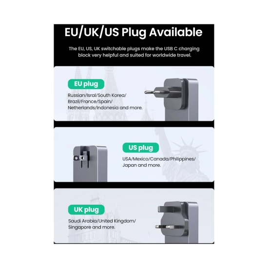 Kućni punjač UGREEN Ultra-Slim Nexode Pro, 65W, 2x USB C, USB A, GaNInfinity, crni