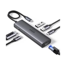 USB HUB UGREEN 6-in-1, USB C na USB C, USB C PowerDelivery 100W, 2x USB A, HDMI 4K@60, RJ45, sivi