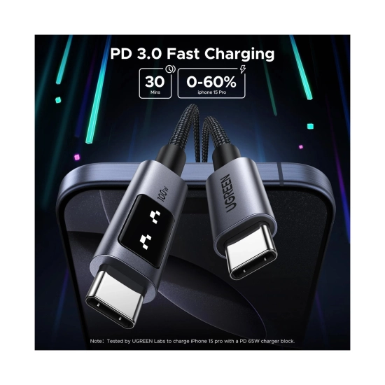 Kabel UGREEN Uno USB C (M) to USB C (M), PowerDelivery, Fast Charging 5A Max, crni, 1m Kabel UGREEN Uno USB C (M) to USB C (M), PowerDelivery, Fast Charging 5A Max, crni, 1m