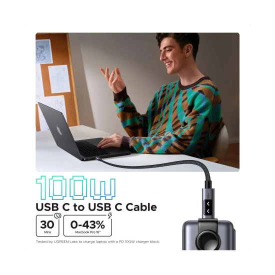Kabel UGREEN Uno USB C (M) to USB C (M), PowerDelivery, Fast Charging 5A Max, crni, 1m Kabel UGREEN Uno USB C (M) to USB C (M), PowerDelivery, Fast Charging 5A Max, crni, 1m