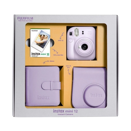 Set FUJIFILM Instax Mini 12 Bundle Box, Fotoaparat, Film 10/1, torbica, foto album, ljubičasti