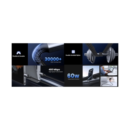 Kabel UGREEN, USB C (M) na USB C(M), PowerDelivery 60W, crno sivi, 2m Kabel UGREEN, USB C (M) na USB C(M), PowerDelivery 60W, crno sivi, 2m