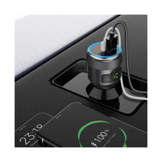 FM transmiter za auto NEDIS CATR3024BK, Hands free, Bluetooth, PD 18 W / PD 24 W, brzo punjenje, pojačanje basa, Google Assistant/Siri, crni