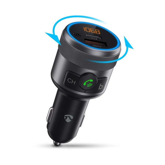FM transmiter za auto NEDIS CATR3024BK, Hands free, Bluetooth, PD 18 W / PD 24 W, brzo punjenje, pojačanje basa, Google Assistant/Siri, crni