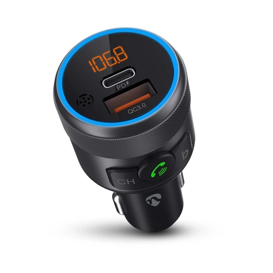 FM transmiter za auto NEDIS CATR3024BK, Hands free, Bluetooth, PD 18 W / PD 24 W, brzo punjenje, pojačanje basa, Google Assistant/Siri, crni