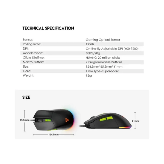 Miš FANTECH PHANTOM II VX6, gaming, žični, 7200 DPI, crni Miš FANTECH PHANTOM II VX6, gaming, žični, 7200 DPI, crni