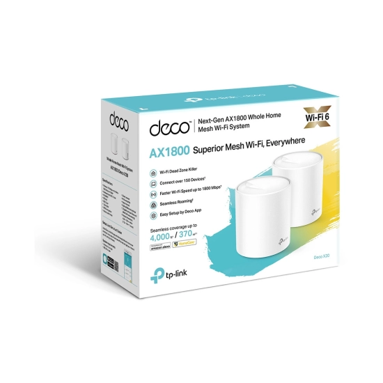 Access point TP-LINK Deco X20 (2-pack), AX1800, Mesh WiFi 6, 574Mbps/1201Mbps, 2 komada